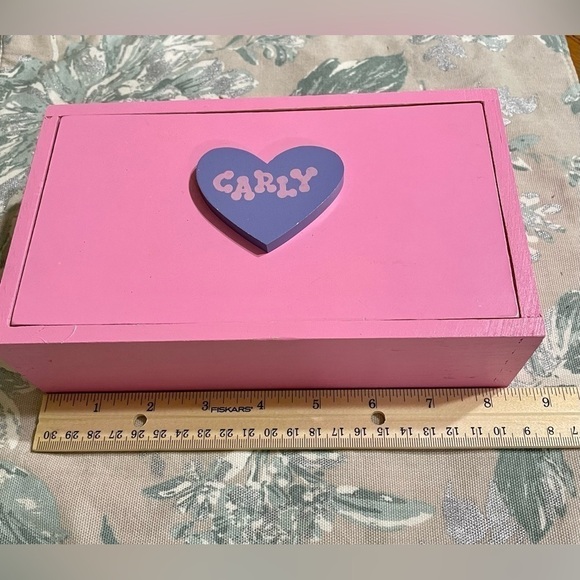 Trinket Box Hand Painted Pink & Purple Wooden Carly Heart Vintage 80s - Picture 2 of 8